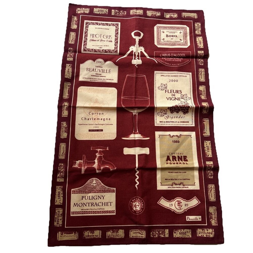 Cotton kitchen towels Made In France Burgundy & White - Picture 4 of 7
